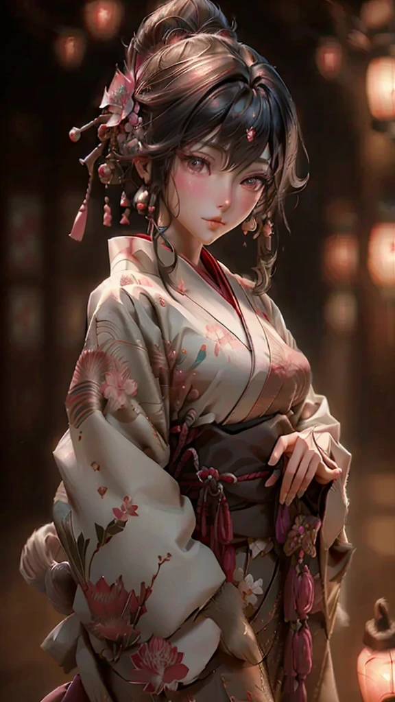 une guerrière ronin,Ahri,portant une robe traditionnelle japonaise,Visage détaillé,Beaux yeux détaillés,belles lèvres détaillées,traits du visage extrêmement détaillés,long cils,élégant,Pose gracieuse,superbe kimono aux motifs complexes,pétales de sakura tombant en arrière-plan,couleurs vives,Éclairage dramatique,très détaillé,8k, Photoréaliste,chef-d&#39;œuvre, fond propre