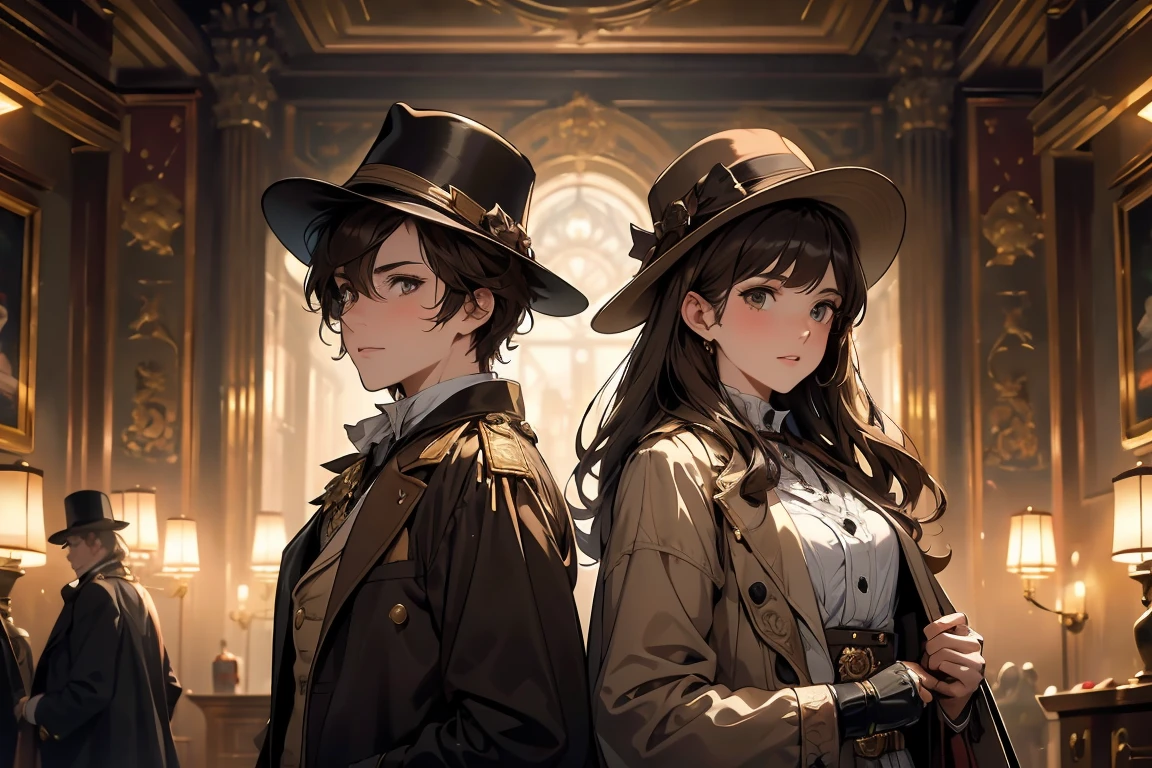 brown hair, lomg hair, backlighting, masterpiece, accurate, anatomically correct, super detail, award winning, 16k, best quality, high details, high quality, Sherlock Holmes, deerskin hat, Inverness coat, Detective, A beautiful woman dressed in British gentleman style, Britain in the late 19th century