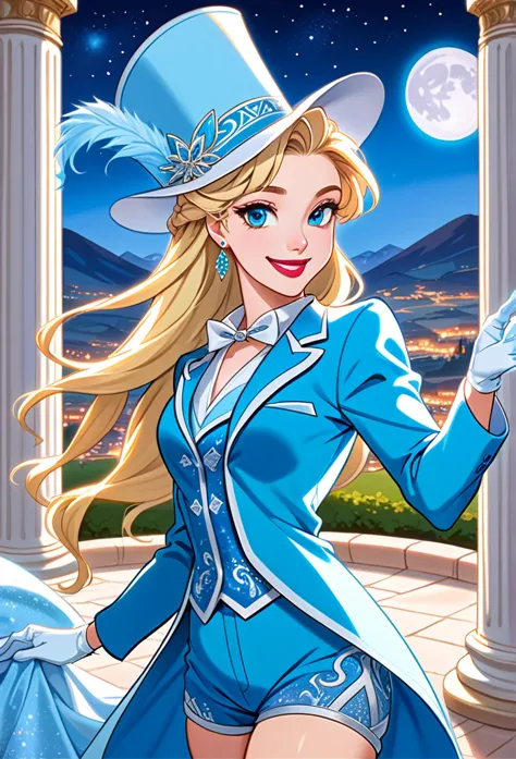 (best quality, hdr, high resolution) solo, elsa, (frozen), long blonde hair, braided , blue eyes, sleek legs, ((((oversized ligh...