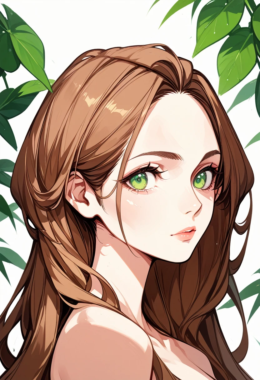 beautiful girl, 18 years ((Appearance: green eyes, long slightly wavy hair, brown-haired, slim waist, Narrow hips, 2 bust size )) (( style: anime, 2d )) (( quality: beautiful light, 16k Wallpaper, cinematogram )) (( angle: 0.6 fov ))
