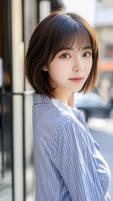 highest quality、japanese women、世界一beautifulな美人、beautiful、cute、brown bob cut hairstyle、small face、肌がbeautiful、large breasts、reali...