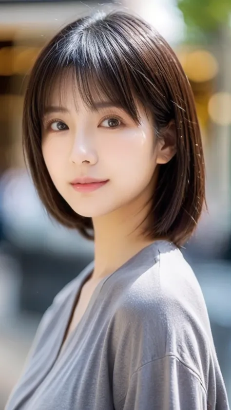 highest quality、japanese women、世界一beautifulな美人、beautiful、cute、brown bob cut hairstyle、small face、肌がbeautiful、large breasts、reali...