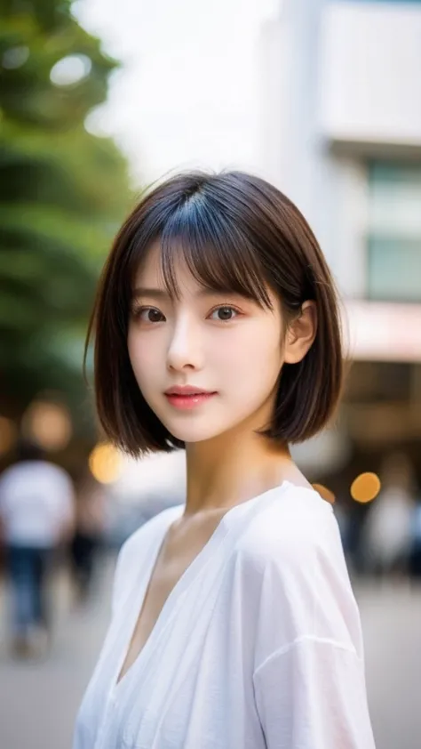 highest quality、japanese women、世界一beautifulな美人、beautiful、cute、brown bob cut hairstyle、small face、肌がbeautiful、large breasts、reali...