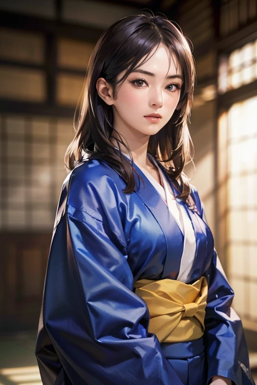 (8k, RAW Photos, Highest quality, High resolution:1.2), (Realistic, photo-Realistic:1.37) , (Highly detailed face and eyes、Beautiful Face、Beautiful Eyes、Beautiful Nose、Pretty lips)、alone, One person, female_concentrated, Sengoku period,kimono,Japanese style background,Kitagawa Keiko