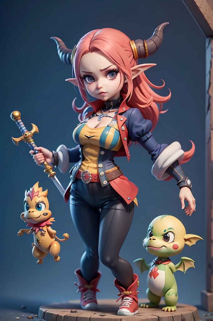 character inspired by mario bros,(rayman legends), mic, long-sleeved blouse with black and white stripes,   different colors, Small shorts or legging pants, small waist, corpo mic, blouse with stripes, CG, striped shirt, striped sock, based on ((kingdom hearts)), (kingdom hearts), without a hat, colourful hair,  takes bowser, ((striped shirt)), subsurface alta, hight subsurface, occlusion environment, big sword in hand, greatsword, carrying sword, segurando greatsword, skin natural, ((large video game decorations)), Sword and shield, ((castlevania)), dark animals in the background, dark dolls in the scene, monsters in the scene, Panning, (very big tits),  dark theme, mask covering the mouth, monsters in the background, character in the center of the scene, diffuse color blue, dark blue color, detailed, sensual ao extremo, full body, creatures in around, ((demons and dragons)),((demons and dragons)),((só de calcinha)),((lingeriee))