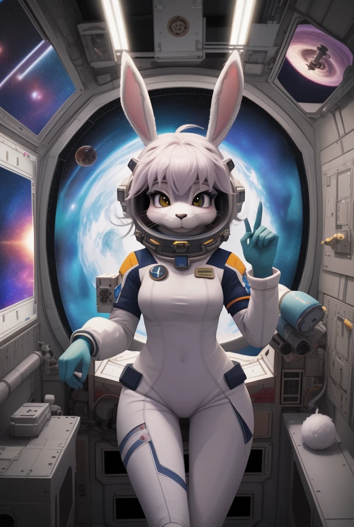 anime - style image of a woman in a space station with a rabbit costume, high resolution commission, pov art hairy, in a space station, in a space station, Lola Bunny Fanart, (SFW) Insurance for work, in the space station, in a space station llena de gente, star fox krystal, In a spaceship, furry fantasy art