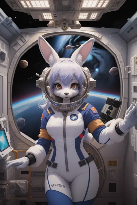 mujer enorme tetona anime - style image of a woman in a space station rabbit , high resolution commission, pov art hairy, in a s...