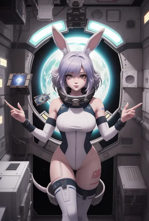 cuerpo sexy mujer enorme tetona anime - style image of a woman in a space station rabbit , high resolution commission, pov art h...