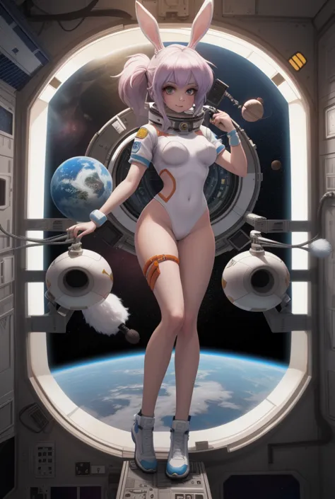 desnuda cuerpo sexy mujer enorme tetona anime - style image of a woman in a space station rabbit , high resolution commission, p...