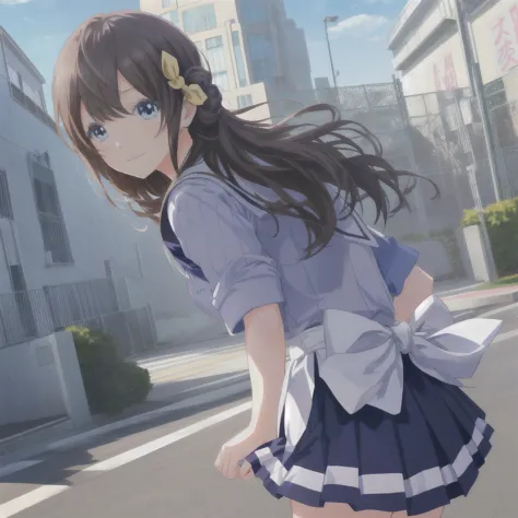 バックパックと背中にバックパックを持つanime女の子, dress, , a hyperrealistic school girl, 美しいanime女子高生, anime moe art style, 魅力的なanime女の子, hyperrealis...