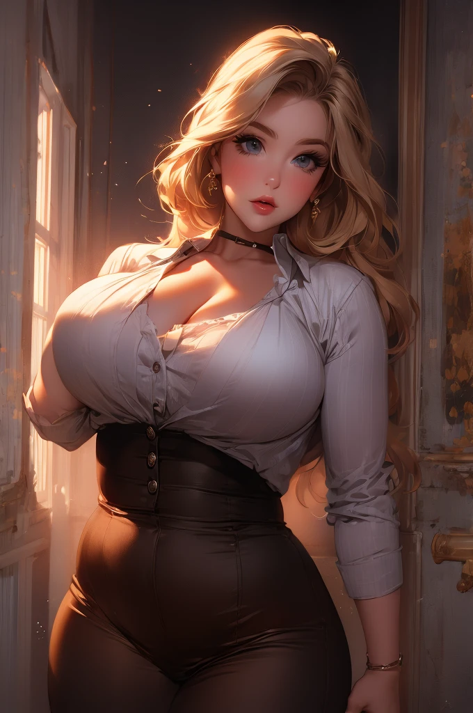 solo plump curvy wide blonde woman wearing a detective outfit
