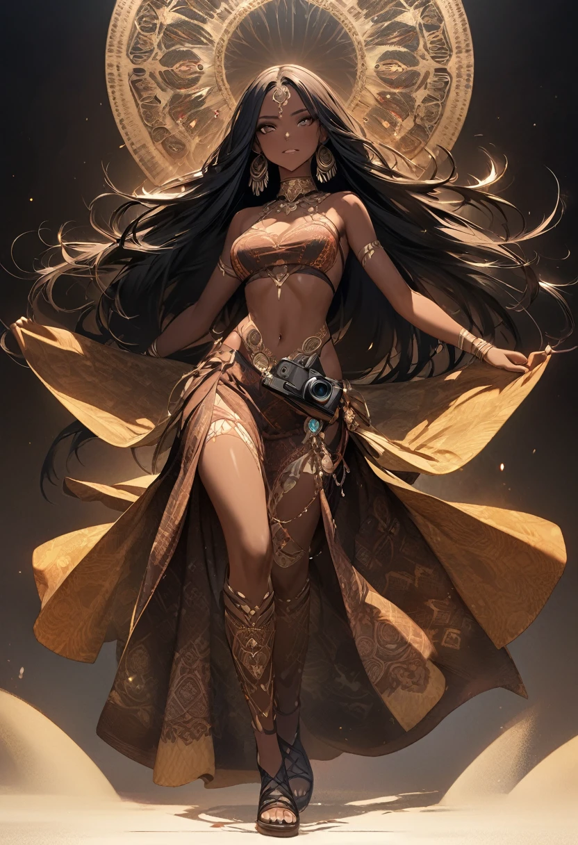 ((Plain background: 1.5)), ((Full body: 1.5)), ((dark-skinned beautiful African woman: 1.7)) with very long black hair, strong body, thick athletic body, character sheet, Realistic, top quality picture, 4K, ultra HD |, ((master part))), (((best qualityer))), ((ultra detali)),(Highly detailed CG illustration), Cinematic light, camera: Choose an angle that highlights the beauty of the character. resolution: Aim for a high-resolution artwork to showcase intricate details and clarity