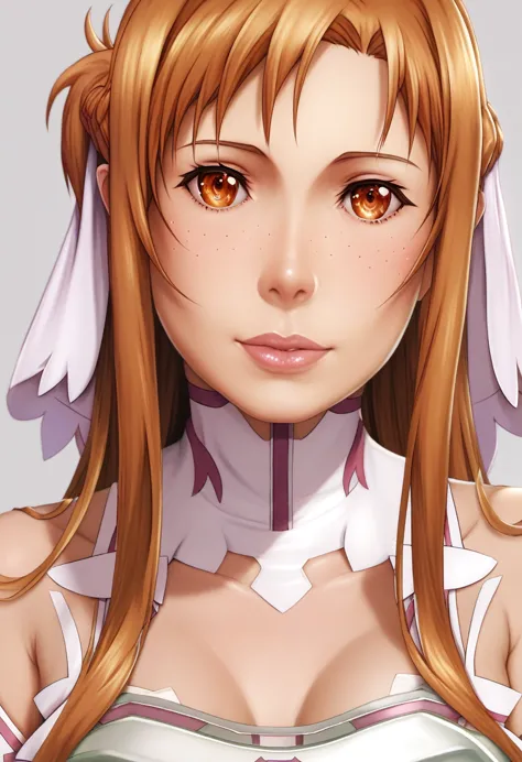 (1girl, yuki asuna, asuna (sword art online), detailed face, beautiful eyes, beautiful lips, long brown hair, bare shoulders, ch...