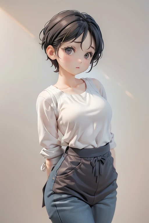 30-year-old woman、Mother,Married women,,Black Hair,Shortcuts、Short Hair、Small breasts、Small breasts、Casual wear、Calm appearance、sweater、shirt、apron、Clothing Pattern、Clothing design、whole body、
