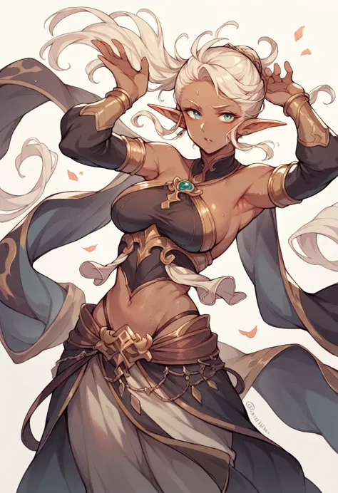 the most beautiful young blond dark elf in fantasy clothes