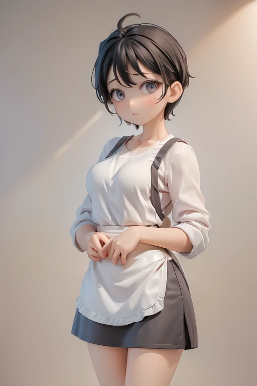 30-year-old woman、Mother,Married women,,Black Hair,Shortcuts、Short Hair、Small breasts、Small breasts、Casual wear、Calm appearance、sweater、shirt、apron、Clothing Pattern、Clothing design、whole body、
