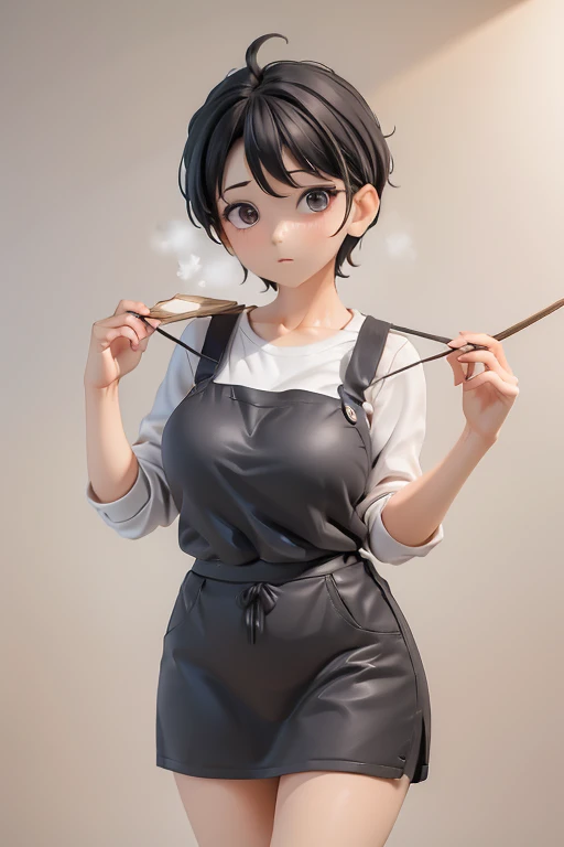 30-year-old woman、Mother,Married women,,Black Hair,Shortcuts、Short Hair、Casual wear、Calm appearance、sweater、shirt、apron、Clothing Pattern、Clothing design、whole body、
