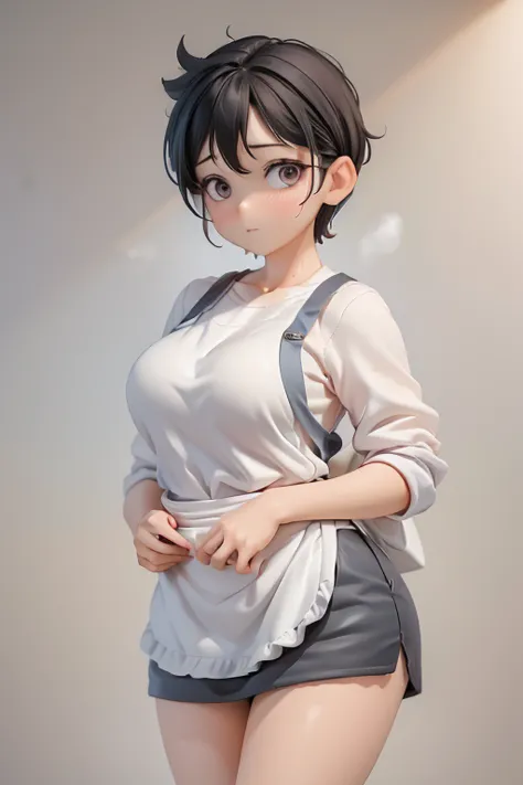 30-year-old woman、mother,married women,,black hair,shortcuts、short hair、casual wear、calm appearance、sweater、shirt、apron、clothing...