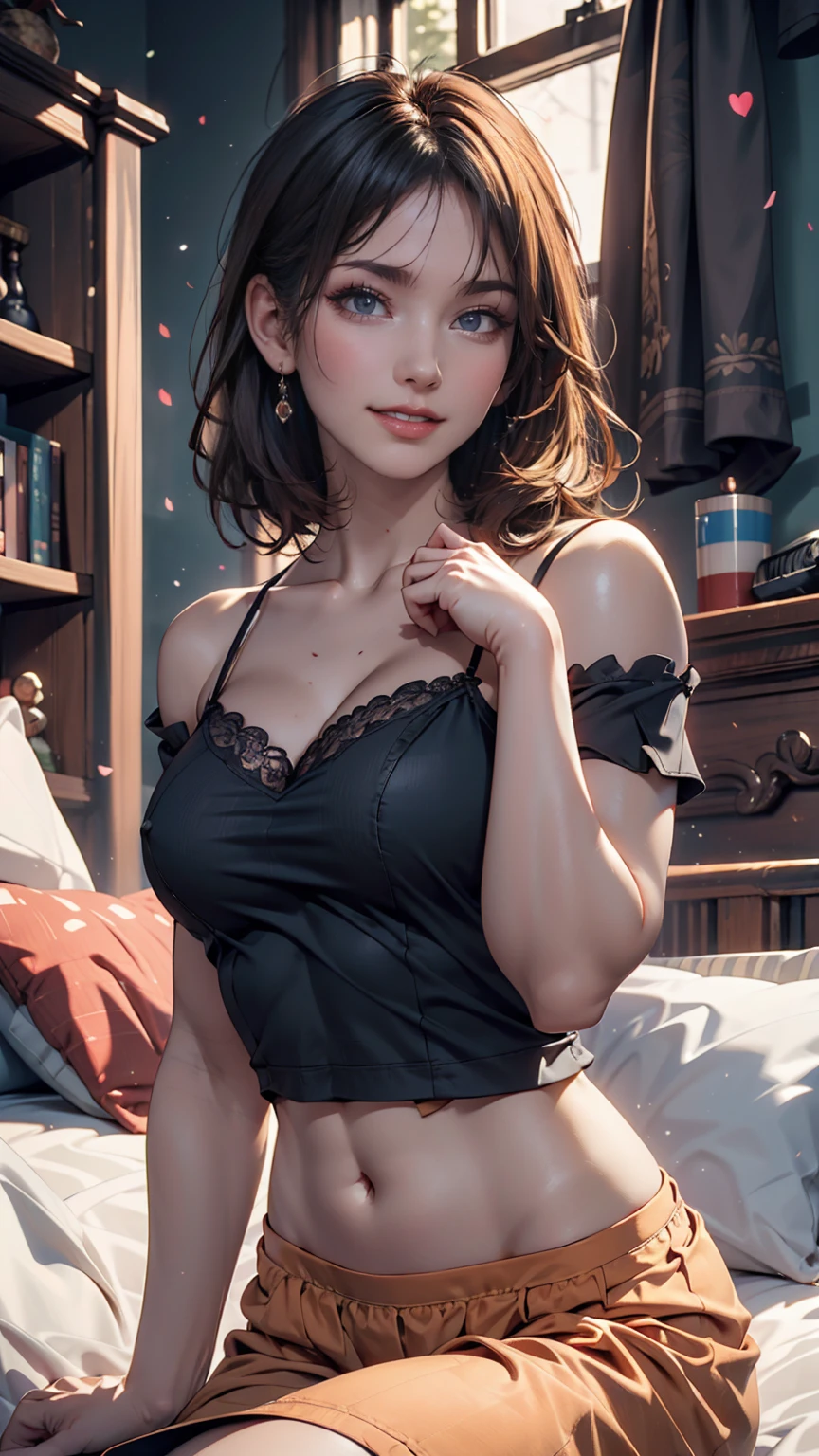 (masterpiece, Highest quality:1.2), (High resolution, Abstract:1.1), Super detailed, One person, Cute pose, camisole, Off the shoulder, Lips parted, smile, blush、Looking up