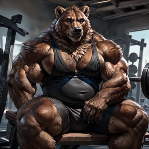 "masterpiece, cool pose, furry bear, grizzly bear, furry body, anthro thick brown grizzly bear, (monotone brown fur:1.3), male, ...