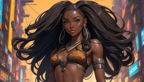 (((full body: 1.5))), ((dark-skinned beautiful african woman: 1.7)) with very long black hair, strong body, thick athletic body,...