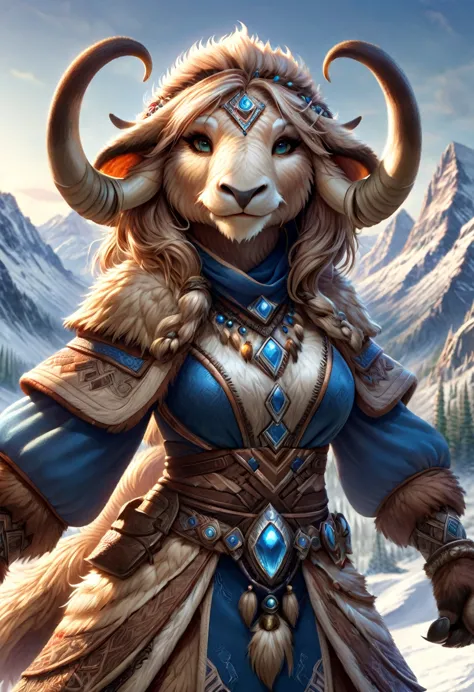 Anthropomorphic female wolly mammoth mage. Official Art – Charecter profile. An Award-Winning Digital Masterpiece In 4K Ultra HD...