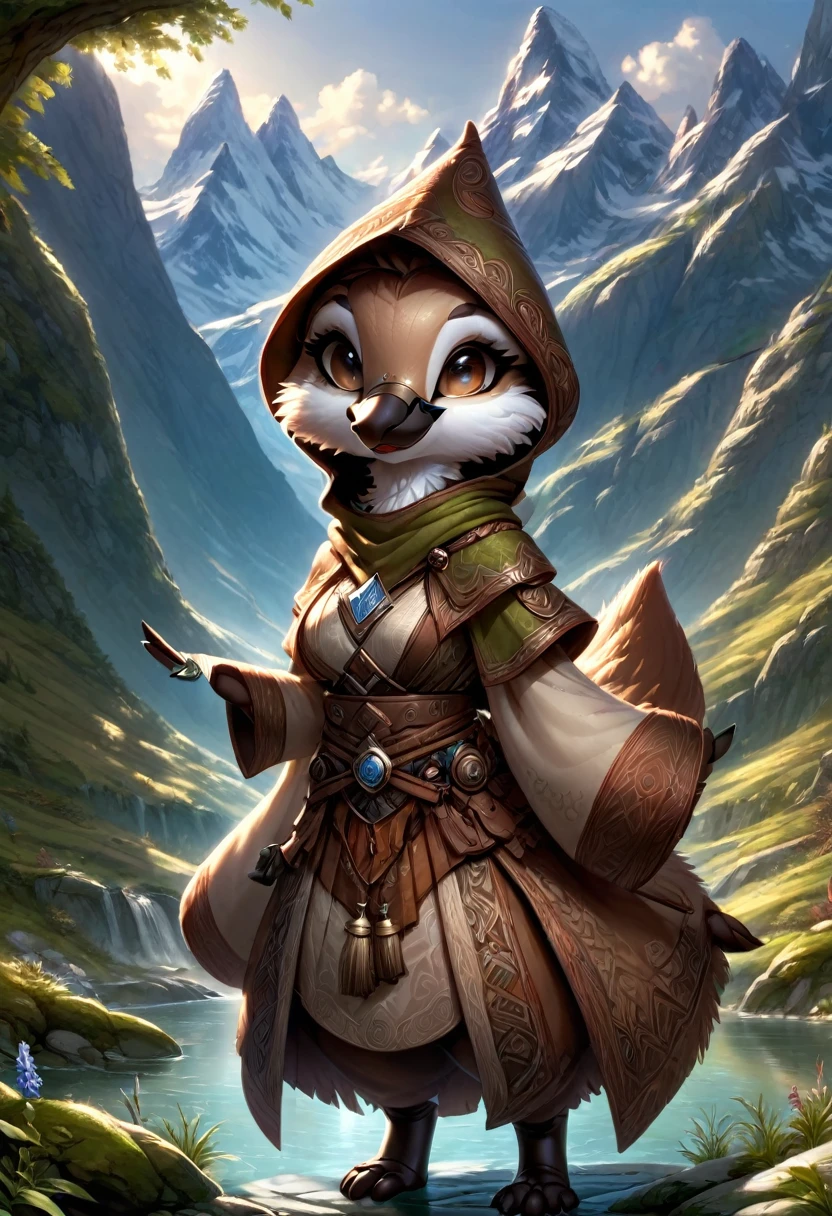 Anthropomorphic female platypus mage. Official Art – Charecter profile. An Award-Winning Digital Masterpiece In 4K Ultra HD, Extreme Detail And Intricate Realism. Symmetrical Face. This Concept Art Brought To Life By The Hands Of Artists Like Wlop & Artgerm In A Stunning 2D Vector Illustration.Background Is A Panoramic Vista.
