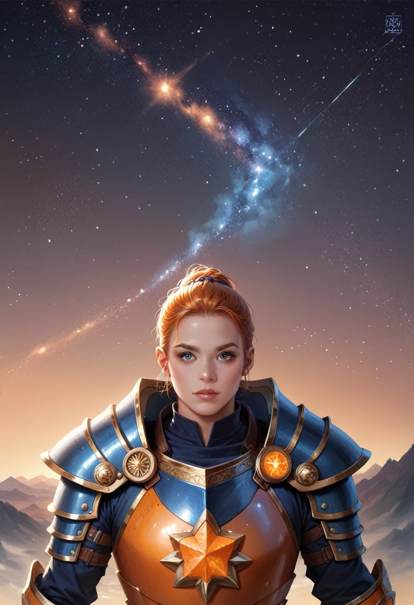 Blue together，Blue together，Blue and orange color are the main colors of the starry sky，orange color，Some Starry Orange and Starry Orange，Starry orange，Starry orange（Ensure its layering and armor texture，Starry sky color as main color）