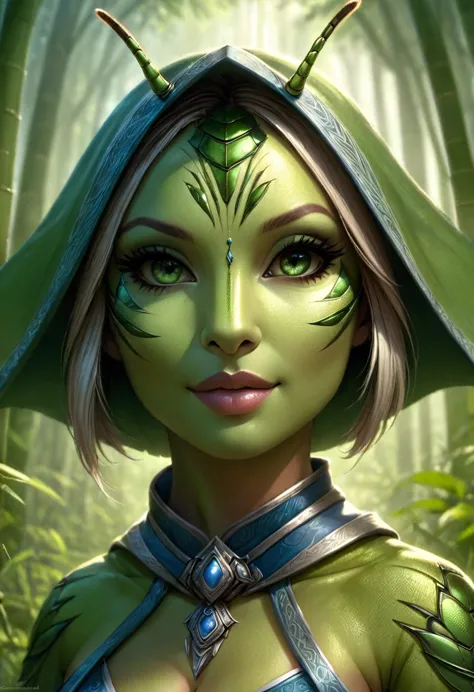 Anthropomorphic female grasshopper mage. Official Art – Charecter profile. An Award-Winning Digital Masterpiece In 4K Ultra HD, ...