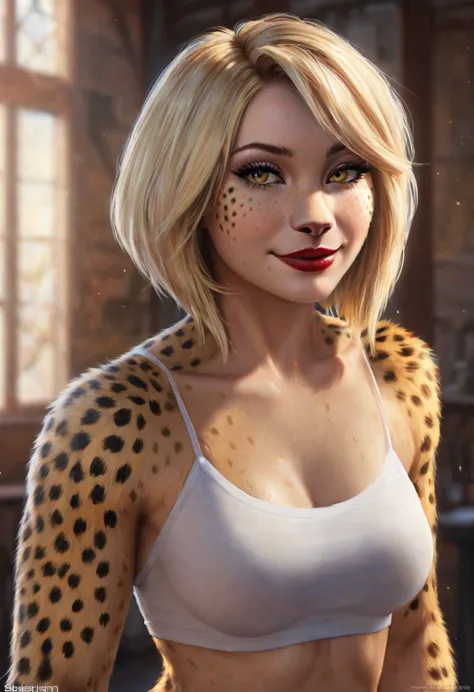 an stunning girl, beats girl, cheetah girl, smile, stand alone, digital painting, digital illustration, extreme detail, digital ...