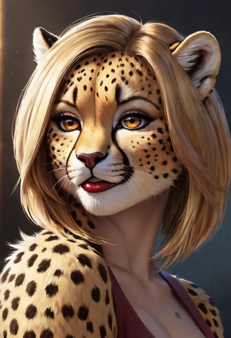 an stunning girl, beats girl, cheetah girl, smile, stand alone, digital painting, digital illustration, extreme detail, digital ...