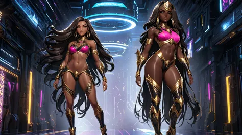 an image of a video game splash screen, first descendant style, full body portrait of a ((dark-skinned beautiful african woman: ...