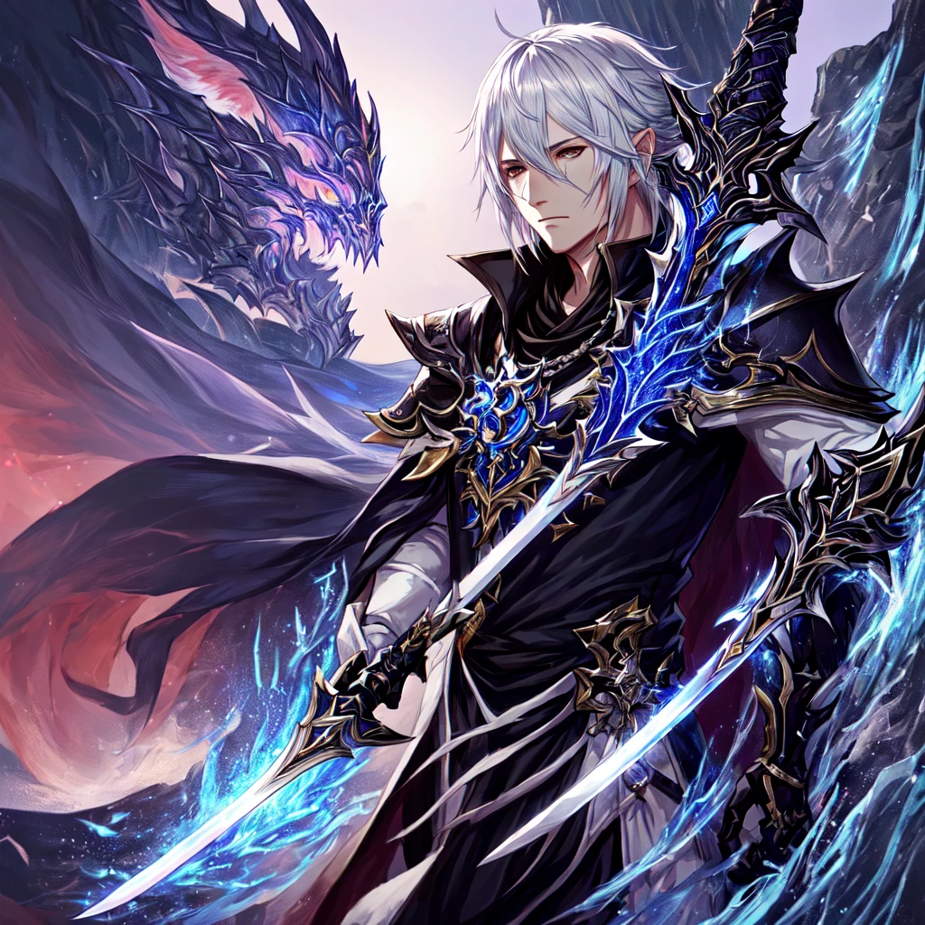 Anime style image of a final fantasy au ra man with white hair and black scales with scars on his face dressed in a knight outfit holding a sword., sacred waters in style of wlop, Portrait of Thancred, sacred waters, cerochan art, I was the point, highly detailed exquisite fanart, cerochan, casimir art, genshin impact keqing, from Shitao, Shadowverse style, son of sparda, au ra character, final fantasy au ra man