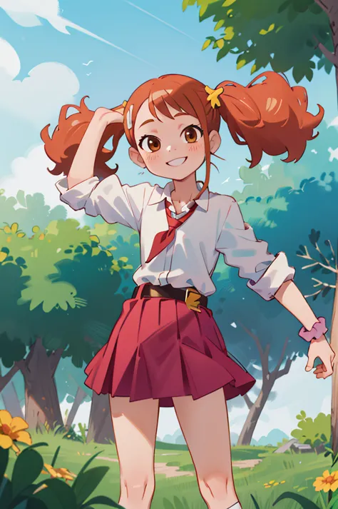 masterpiece, best quality, highres, 1girl,6yo,,,flat chest, anjou naruko, hairclip,, school uniform, sleeves rolled up, wrist sc...