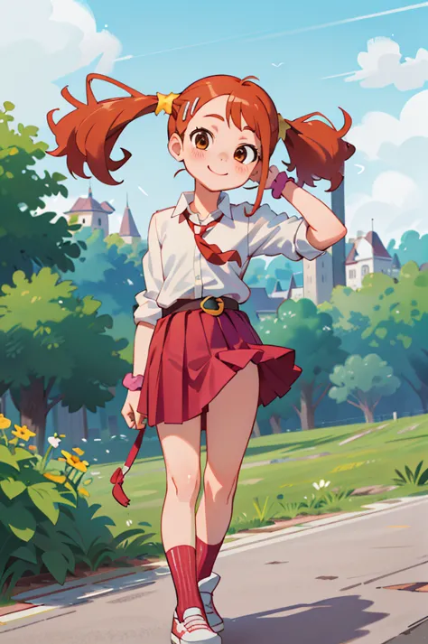 masterpiece, best quality, highres, 1girl,6yo,,,flat chest, anjou naruko, hairclip,, school uniform, sleeves rolled up, wrist sc...