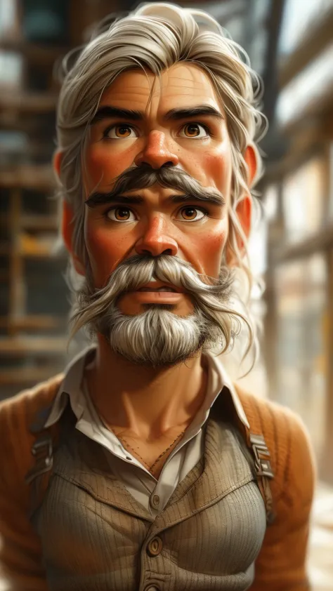 painting of a man with a mustache and beard, photorealistic painting by ludwik konarzewski jr.., trending on artstation, street ...