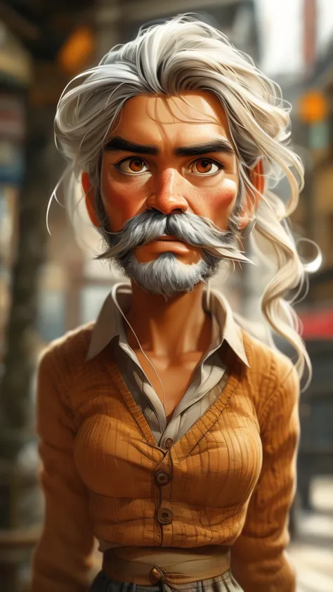 painting of a man with a mustache and beard, photorealistic painting by ludwik konarzewski jr.., trending on artstation, street ...