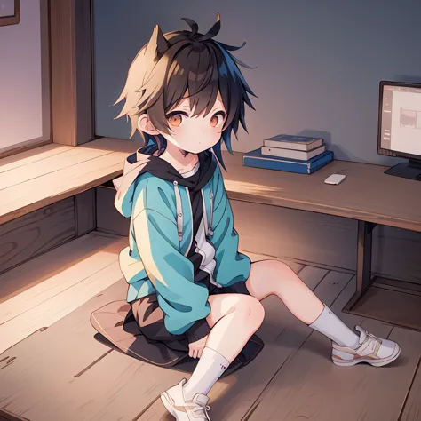 anime character boy sitting on the ground with stuffed animals, guweiz, top rated on pixiv, anime moe artstyle, anime boy, pixiv...