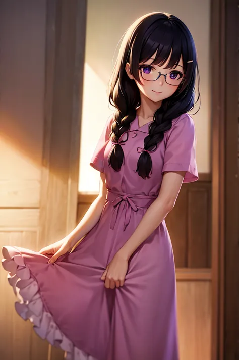 hanekawatsubasa, hanekawa tsubasa, long hair, black hair, hair ornament, (purple eyes:1.1), braid, hairclip, twin braids, naoets...