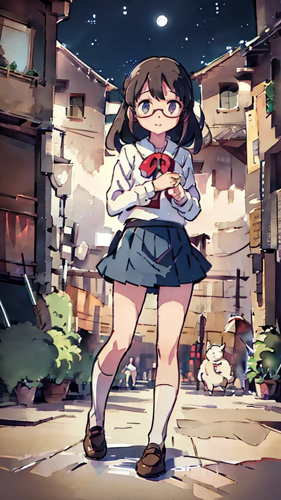 Dazzling Light、Many towers in the distance、Big Moon、metropolis、Tall buildings、Looking up at the stars、water、Midnight、Moon、Blue light、sky、sea、Nsfw、masterpiece, high quality, 4K, HDR,, Stable Diffusion prompt:  schoolgirl with short、brown hair and red-framed glasses, wearing a white blouse and navy skirt, white panties visible, navy socks and brown loafers, in a state of arousal and trembling with sexual climax,simple illustration style, In a nichijou (everyday life) Setting Image generation AI model used: Stable Diffusion (eleet- model)

id: i2