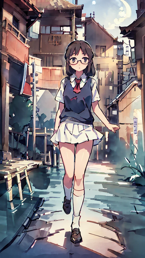 Dazzling Light、Many towers in the distance、Big Moon、metropolis、Tall buildings、Looking up at the stars、water、Midnight、Moon、Blue light、sky、sea、Nsfw、masterpiece, high quality, 4K, HDR,, Stable Diffusion prompt:  schoolgirl with short、brown hair and red-framed glasses, wearing a white blouse and navy skirt, white panties visible, navy socks and brown loafers, in a state of arousal and trembling with sexual climax,simple illustration style, In a nichijou (everyday life) Setting Image generation AI model used: Stable Diffusion (eleet- model)

id: i2