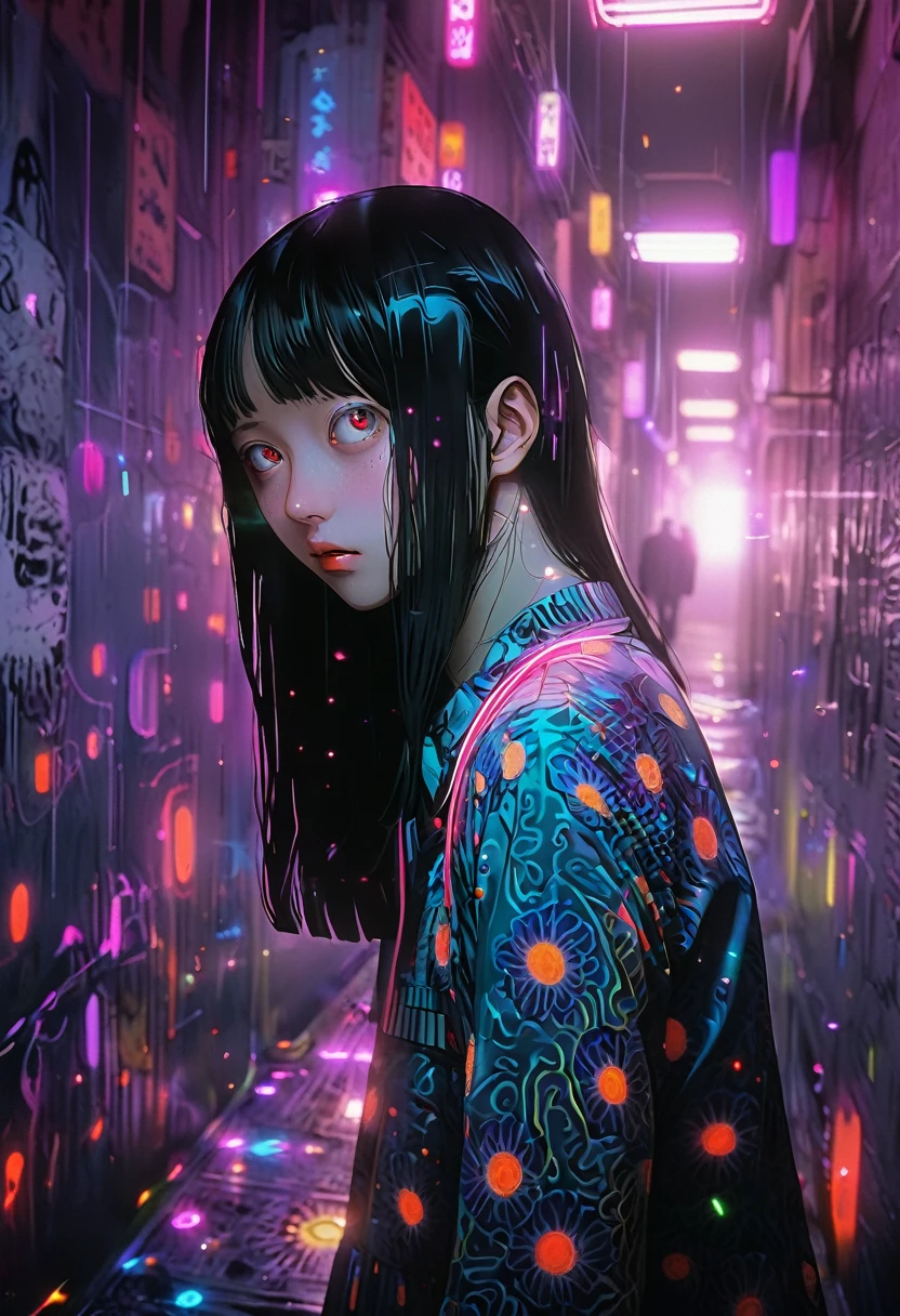 surreal horror, anime style, directed by Junji Ito, high contrast, vivid colors, eerie atmosphere, psychological tension, intricate line work, nightmarish creatures