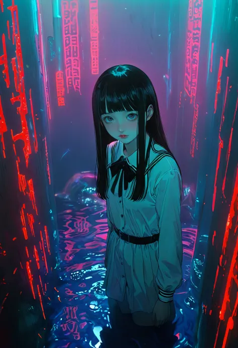 surreal horror, anime style, directed by junji ito, high contrast, vivid colors, eerie atmosphere, psychological tension, intric...