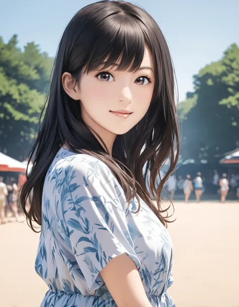 (best quality:1.2), 1girl, ueno park, summer, upper body shot, shoot from front