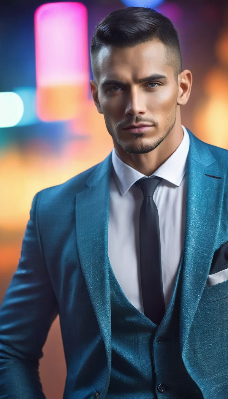 ((a handsome man, elegant male model, full - length portrait:1.5)), (best qualityer,4K,8k,high resolution,work of art:1.2),ultra detali,(realisitic,photorealisitic,photo-realisitic:1.37),HDR,ultra HD,studio lighting,ultra-fine painting,sharp focus,Physically based rendering,extreme detailed description,proffesional,bright coloured,bokeh,dramatic lighting,film composition