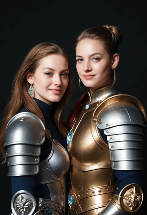 score_9, score_8_up, score_7_up, (2 beautiful women in armor standing next to each other), highly detailed surreal vfx, inspired...