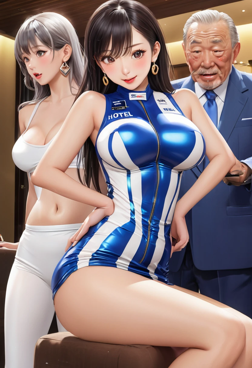 Realistic Rendering with Unreal Engine 5, Random Pause, （Behind the scenes of AV filming at the Motor Sどうやって venue：3.0）、（Men only：2.0）、Race Queen、Uniform with sponsor logo Red ultra-high leg uniform、Earrings、performance 、Exquisite beauty、（Embarrassed look：1.8）、（performance：1.5）、Beautiful Face, Slim model body shape, Huge , Oil, Beautiful legs、(Tight-fitting car racing suit：1.8),（太ももまでのRace Queenロングブーツ：4.0）Spread your legs、）、Spread your legs、Wet and shiny body, Colorful Hair, (((Brown skin beauty))), camera、（Behind the scenes of AV shoot：3.0）、（Surrounded by a lot of old people：3.0）、、Laughter、(Breastfeeding through clothing:1.1), Are standing、 line、(Browsing Caution:1.1),(masterpiece, 最high quality:1.3) (Surreal:1.35) (Realistic:1.45) (Skin with attention to detail) high quality, Browsing Caution, (Multiple penises, Surrounded, Someone:1.4) , Japanese, 24-years-old, Expressive eyes, Perfect Face, (fix makeup) (lipstick:1.1) . (Black Hair), , break slender, Big Breasts, (Nipples:1.2) (perfect Nipples:1.2), (Dark Skin:1.4), (Oiled and shiny body:1.3), Spread your legs, (、Old men line up around a woman：1.3、break(At the hotel :1.5), Earrings、(Racing Girls 1.7),Feminine, Body-fitting blue and white metallic miniskirt lift with sponsor logo :2.0), ((Luxury hotels have spaces for sex。:1.5), (Big Breasts少女がベッドの上で衣装を着たまま老人男性数人にレイプされている.:1.5), (Racing Girls&#39; She&#39;s a whore here who prostitutes herself to old men..:1.4), (She has gentle sex:1.4), (This girl is a 20-year-old racing girl.、Tall, Slender model figure.:1.8), (彼女の体はとてもスリムでBig Breastsで魅力的です.:1.4), (Her outfit in Racing Girls is as feminine as. : 1.5), (She has her blonde hair tied to one side :1.5), (Feminine, Body-fitting blue and white metallic miniskirt lift with sponsor logo :1.8), (Contains sponsor logo、Blue and white metallic mini skirt lifts the hips and thighs :1.8), (太ももまでのRace Queenロングブーツを履いた彼女の脚は美しい. :1.5), (Feminineアクセサリー :1.5), (Heavy makeup and nail art : 1.5), (High heels with straps : 1.3), (The above costumes do not apply to men...:1.8), (Everyone but her is wearing a man&#39;s&#39;Clothes. : 1.5), (Two older men on either side of her are groping her.. :1.6), (She was captured by an older man、Being sexually harassed. : 1.7), (Korean company employee : 1.6), (She is being threatened by the old men..:1.5), (There are BDSM paraphernalia in the background..:1.3), (An old man puts a woman to bed、Fucking her roughly with my penis., The penis is inserted into the vagina, Spoon pose sex:2.0), Leg lift, She feels pain, Her leg side、



