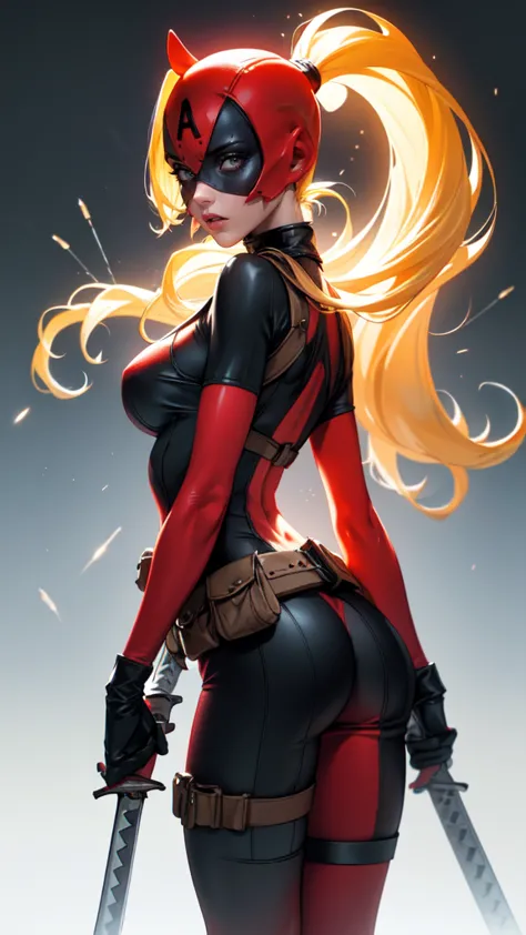 off art work, best qualityoff, high resolution, contrasted,
may_lady_dead pool_ownwaifu,
1 girl, mask, hair blonde, tail off hor...