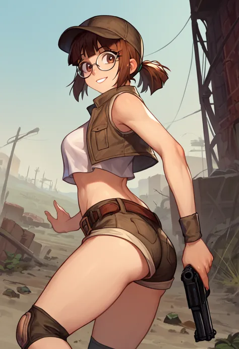 score_9, score_8_up, score_7_up, source_anime, fiogermi,1girl,fio germi, brown hair, glasses, medium hair, ponytail, brown eyes,...