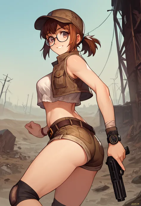 score_9, score_8_up, score_7_up, source_anime, fiogermi,1girl,fio germi, brown hair, glasses, medium hair, ponytail, brown eyes,...